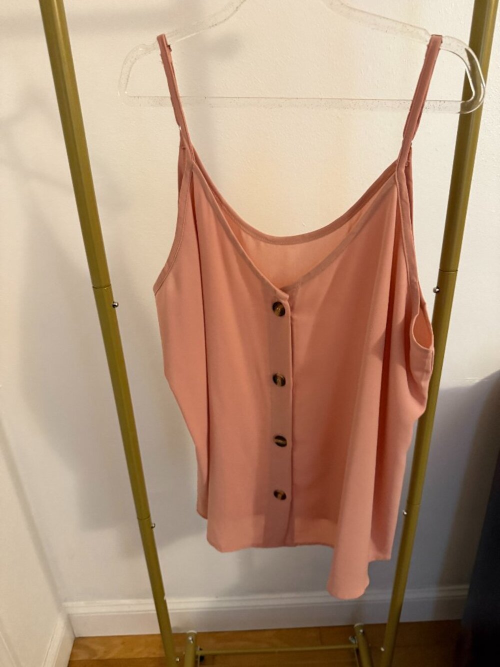 Coral Peach Button Front Cami Tank Adjustable Straps Flowy Summer Top